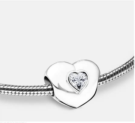Bead: Heart to Heart - Rhodium Plated w/Clear Crystal